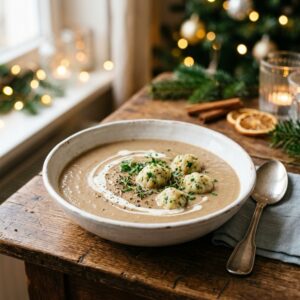 Maronencremesüppchen mit Kräuterklößchen